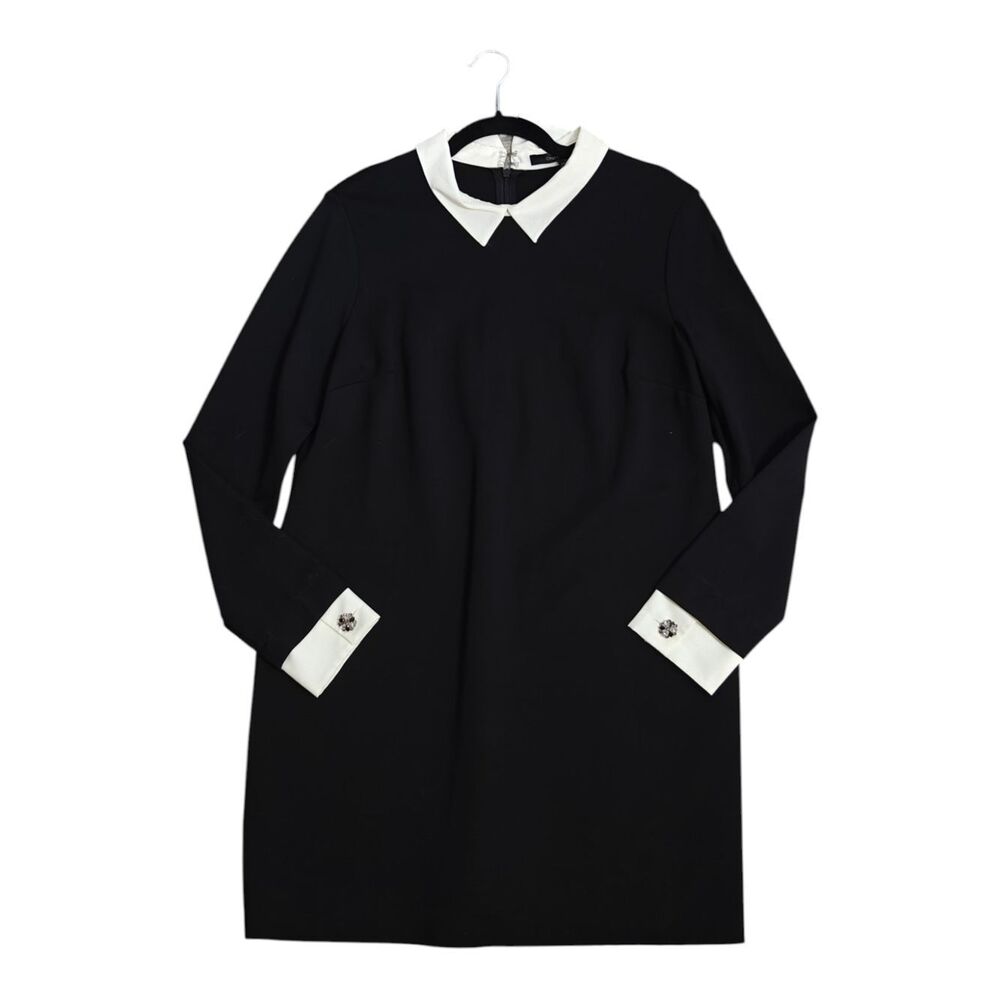 Cynthia Steffe Black Shift Dress with White Pointed Collar and Cuffs - Picture 2 of 8